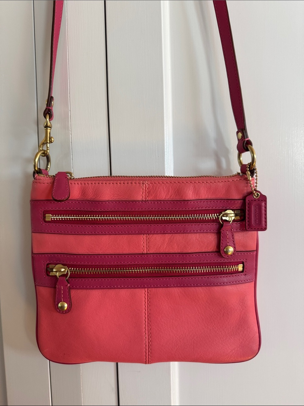 Coach Two-Tone Pink & Magenta Leather Crossbody